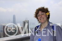 Claire devant Kwoloon, en haut du Peak de Hong-Kong